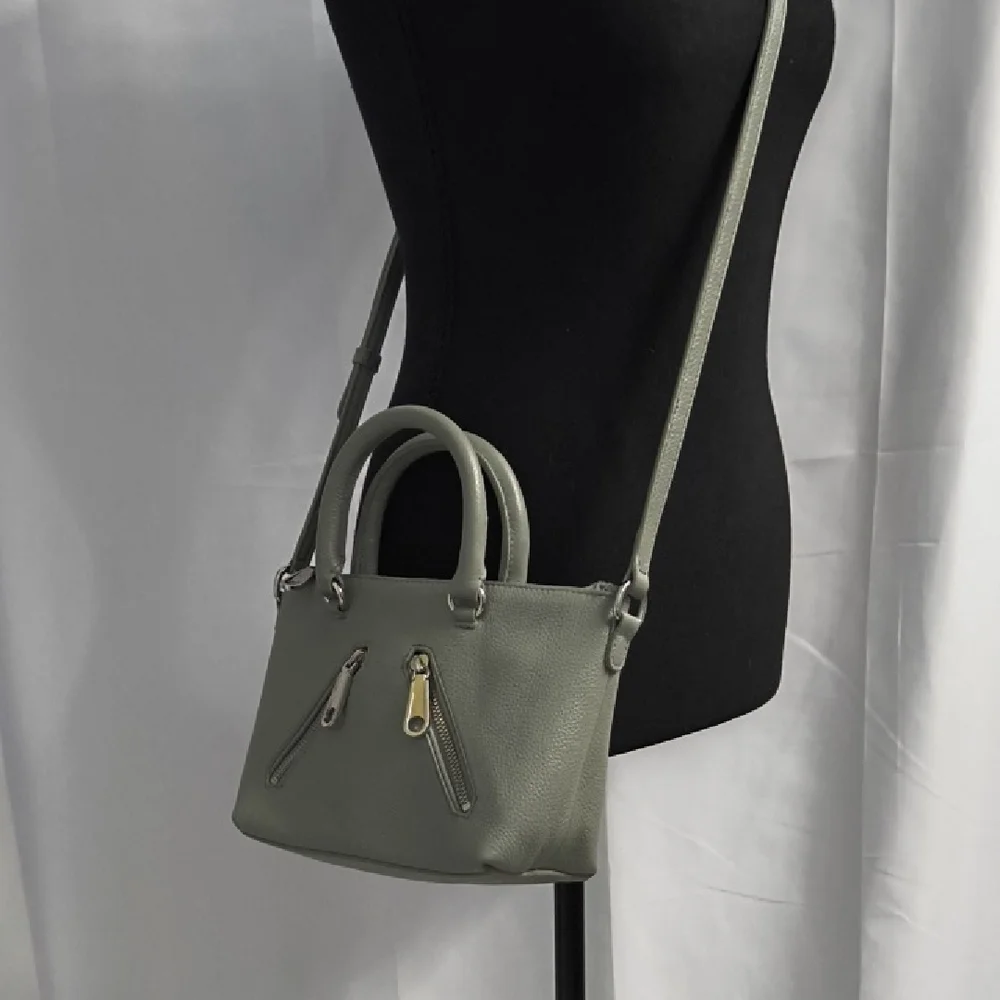 Like New Rebecca Minkoff Gray Leather Moto Crossbody Satchel - Picture 3 of 9